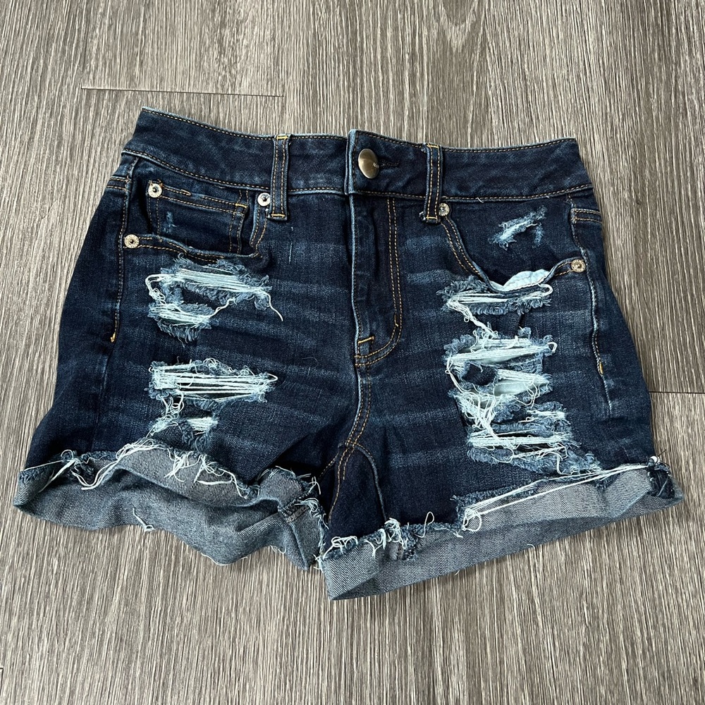 American Eagle hi-rise shortie jean shorts size 2